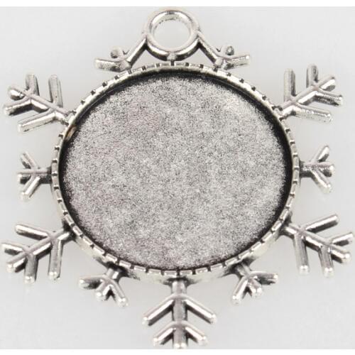 DIY Antique Silver Color Christmas Alloy Double Sided Snowflake Pendant Cabochon Settings,Flat Round