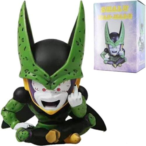 12.5cm Dragon Ball Goku Vegeta Cell Sitting Posture Erect Middle Finger Anime Action Figure Model Kids Gift Toys Doll