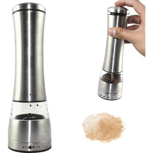 Electric Stainless Steel Salt Pepper Mill Spice Grinder Muller with Adjustable Ceramic and LED Light for Cooking Tool