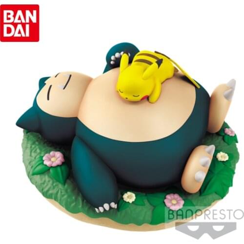 Bandai Genuine Pokemon Anime Figures Snorlax Pikachu Sleeping Position Scenes Ornaments Action Figure Model Toys Gifts for Kids