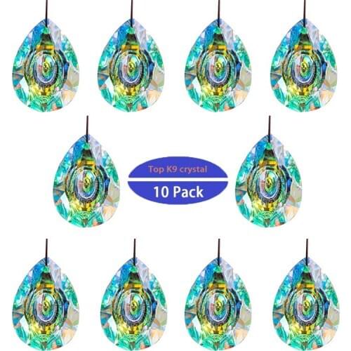 H&D Pack of 10 Crystal Prisms 76mm AB Color Chandelier Parts Suncatcher Rainbow Maker Window Hanging Ornament Home Wedding Decor