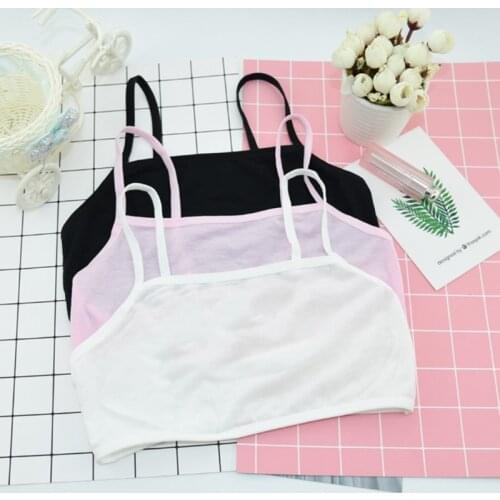 Puberty Teenage Girl Cotton Underwear Student Brassiere Training Bra Solid Color
