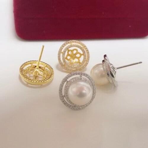 Exquisite 925 Sterling Silver Earrings Findings Settings Base Mountings Parts Mounts for Coral Pearls Agate Crystal Stones Beads