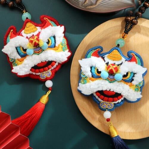 Chinese Amulet DIY Embroidery Kawaii Lion Cross Stitch Set Needlework Handmade Embroidery Sewing Craft Decor Car & Bag Pendant