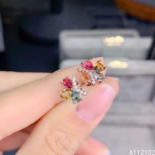 KJJEAXCMY fine jewelry 925 sterling silver inlaid natural tourmaline Fashion Chinese style female flower earring support test