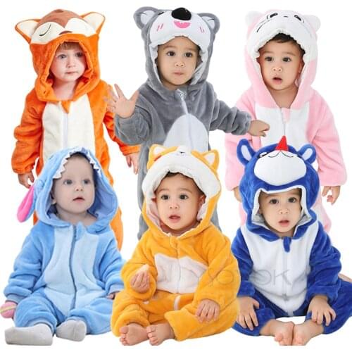 Baby Cartoon Romper Newborn Hooded Infant Clothing Boy Girl Pajamas Animal Onesie Jumpsuit Unicorn Costume Flannel Baby Rompers