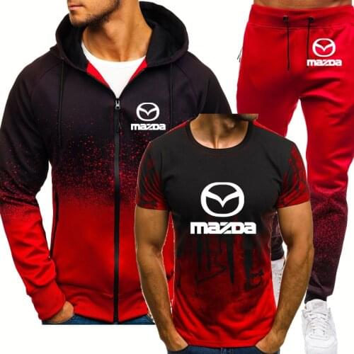 Spring Autumn Fashion Mens suits Mazda Car Logo Printing Gradient Cotton high quality Mens sweatshirt+sweatpants 3-piece set