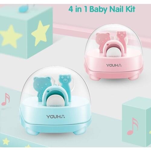 Baby Nail Kit YOUHA 4 in 1 Nail Care Set Nail Clipper Scissors Tweezer Nail File Case Manicure&Pedicure Kit for Newborn Infant