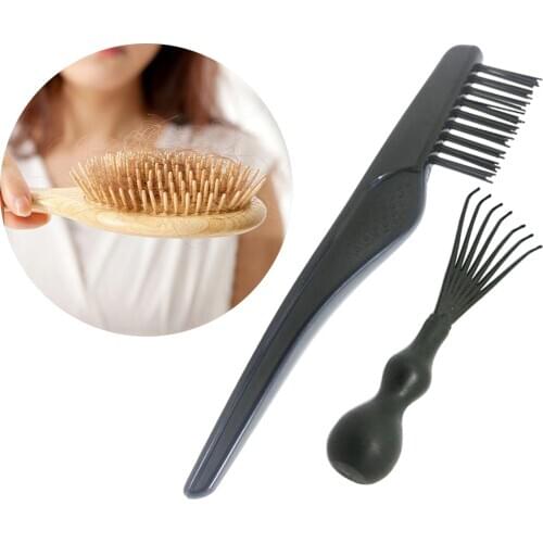 Set of 2 Mini Salon Hair Brush Cleaning Tool Cleaner Rake Comb Kit Nylon Bristles