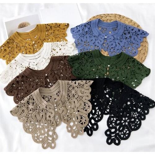 2021 New Fake Collars Shawl O-Neck Doll False Collar Shirt Women Hollow Crochet Lace Detachable Collar Half Shirt False Collar