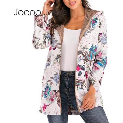 Female Jacket Plush Coat Womens Windbreaker Winter Warm Outwear Floral Print Hooded Pockets Vintage Oversize Coats Oversized