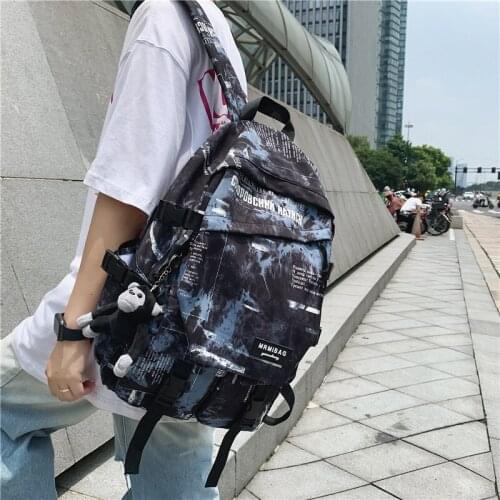 Couples Backpack Graffiti Pattern Monkey Pendant Backpack Bag for Women Youth Lady Men Travel Backpack Female Knapsack Bag