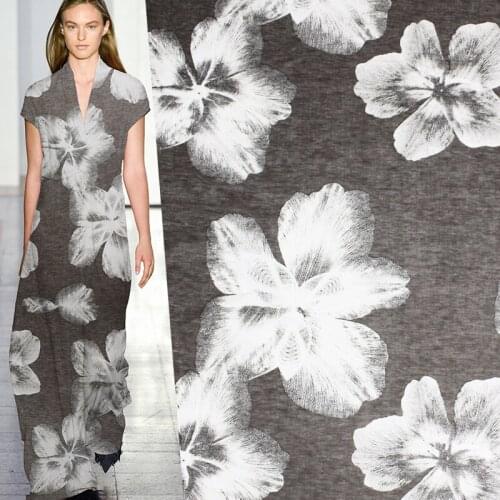 Pearlsilk 140cm Width Big Flowers Printed 100%Linen Thin Flax Garment Materials Summer Dress DIY clothes fabrics Freeshipping