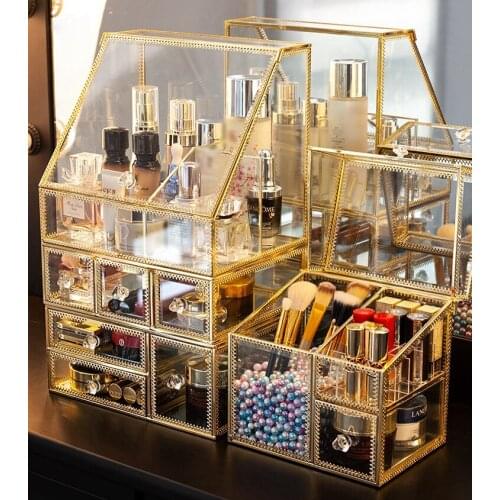 Transparent Drawer Makeup Organizer Glass Desktop finishing Skin Care Shelf Tissue Jewellery Necklace Ring Storage Box