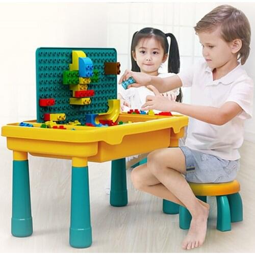 QWZ New Kids Activity Table Big Building Blocks Educational Toy Children Table Large Block Toys For Girl Boy Gifts