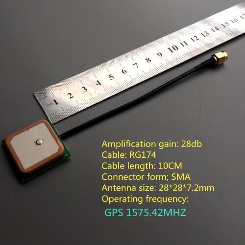 28dB high gain SMA connector. GPS Antenna Ceramic Patch Built - in GPS Active Antenna 1575.42MHZ 28 * 28 * 8.9mm Support GLONASS