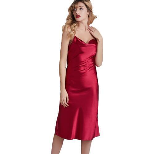 Sexy Ladies Long Gowns Silk Night Dress Sexy Spaghetti Strap Womens Nightgown Satin Sleepwear Red Plus Lingerie Dress Night Wear