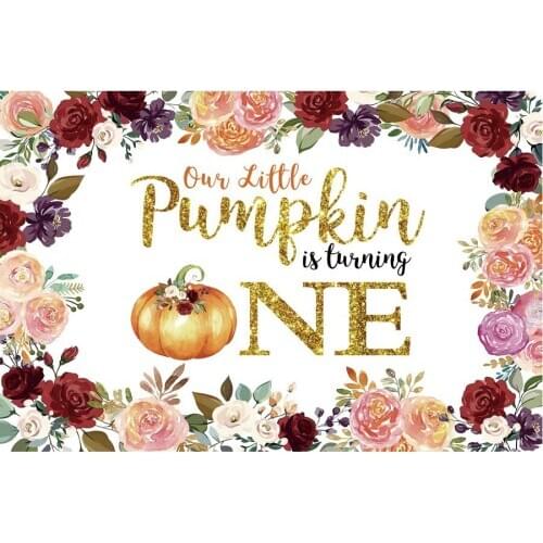 Pretty Flowers Pumpkin Birthday Photography Background Holiday Celebration Party Decor Photo Booth Studio Prop