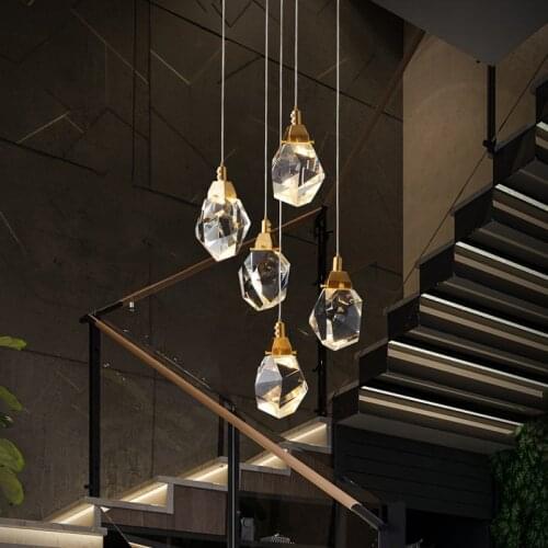 Modern Crystal Chandeliers Lamp Irregular Brass Crystal Suspension Lighting Pendant Hanging Lamp Home Decoration