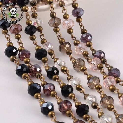 8x6mm Handmade Glass Beads Beaded Antique Bronze Chains for Necklaces Bracelets Making DIY ,1m/strand (39.3"),15Strand/lot