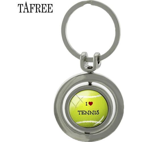 TAFREE I LOVE TENNIS Revolving Pendant Keychain Souvenir Key Chain Rotatable Round Key Ring For Sport Fans Fashion Jewelry SP678