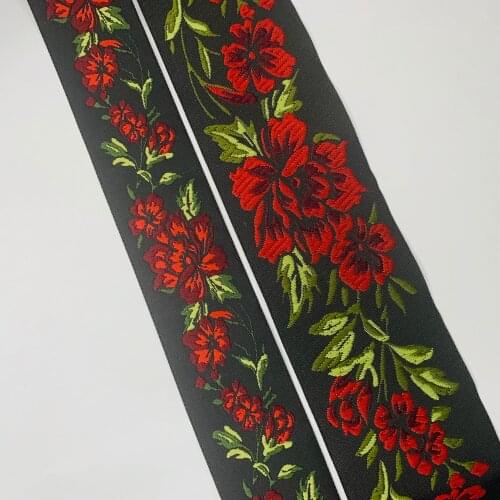 Red Rose Flower Embroidery Lace Ribbon Woven Jacquard Lace Trim Ribbon DIY Clothes Bag Accessories Embroidered Fabric