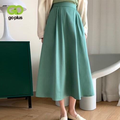 GOPLUS Skirt Harajuku Midi Skirts 2021 Summer Korean Style A-line Pleated Long Black Skirt Jupe Femme Falda Tableada C11170