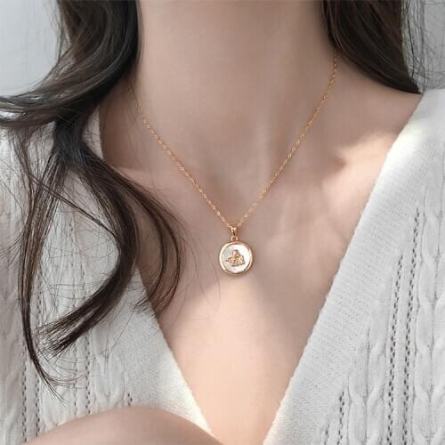 S925 Sterling Silver Jewelry with Angel Shell round Simple Design Temperament Retro Court Wind Clavicle Chain for Female