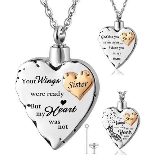 Sister Stainless Steel Cremation Jewelry Rose Gold Mini Heart Necklace for Ashes Memorial Keepsake Pendant Locket