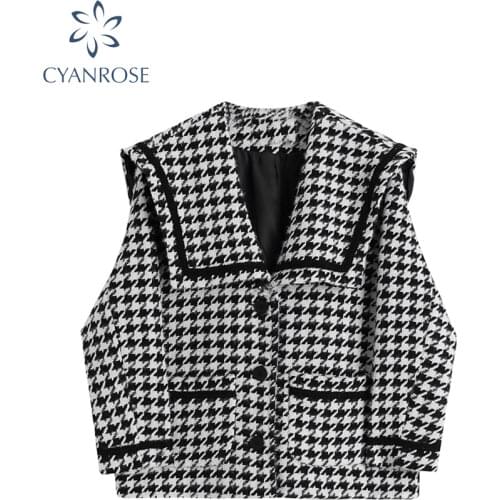 Korean Casual Short Jacket For Women Plaid 2020 Autumn Winter Warm Coat Vintage Fashion Loose Tweed Jackets Femme Outwear Tops