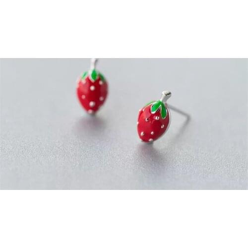 925 Sterling Silver Strawberry Bead Stud Earrings For Women Party Wedding Jewelry Pendientes Brincos Prevent allergy eh356