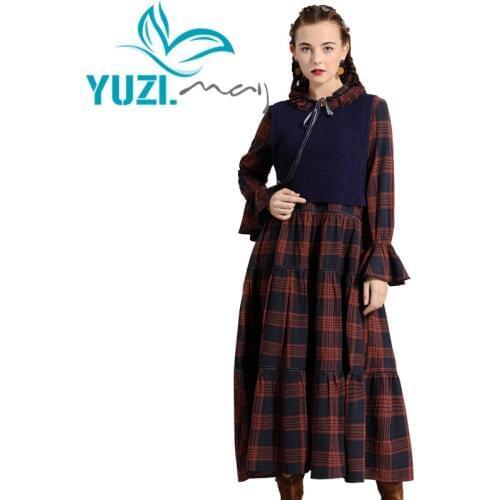 Winter Dress 2019 Yuzi.may Boho New Cotton Women Dresses Peter Pan Collar Knitting Vest Combo Vestidos A82196 Vestido