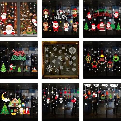 2021 New Year 1pc Christmas Window Static PVC Stickers Christmas Decorations for Home Ornaments Xmas DIY Noel Gifts 2020 Navidad