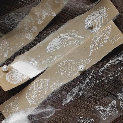 1pcs Feather Butterfly Plants Transparent Washi Tape Adhesive Tape Diy Scrapbooking Sticker Label Masking Tape