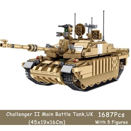 1687Pcs UK Challenger II Main Battle Tank With 5 Color Printing Soldier Figures Military Collection Building Block Gift Toy