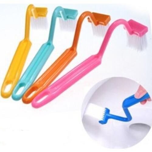 2pcs/lot plastic S Type Soft Toilet Brush Scrubber Curved Clean Side Bending Handle Corner Brush random color OK 0158