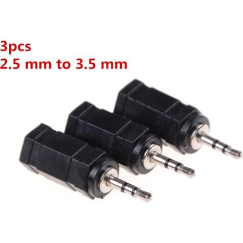 3 PCS Black 2.5mm Male to 3.5mm Female Audio Stereo headphones Adapter Plug