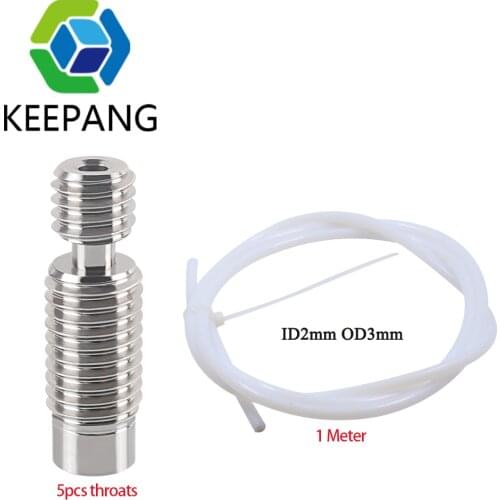 5pcs/lot Throat for KINGROON KP3S 3.0 2.0 3D Printer MK8 hotend Stainless steel throat for 1.75mm with 1m ptfe tube