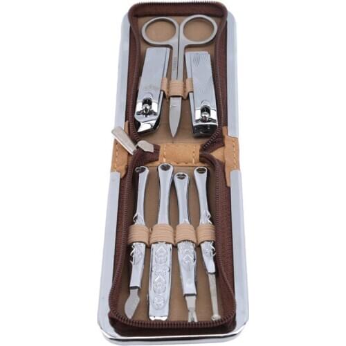 7pcs Manicure Nail Clipper Set Brown Household Stainless Steel Nail Clippers Manicure Tool Pedicure Nail Scissor
