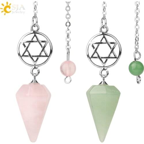 CSJA Amulet Divination Pendulum Natural Stone Pendant Healing Crystal Point Pendulums Wicca Meditation Chakra Jewelry Gifts G719