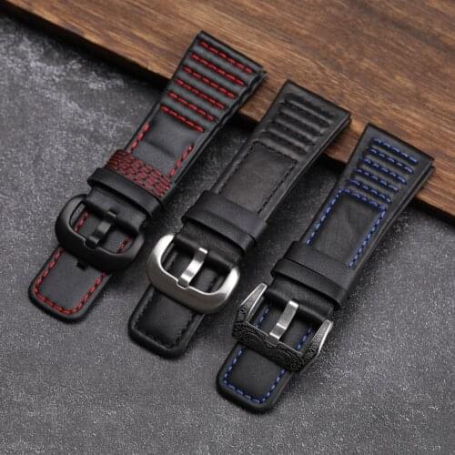 Handmade 28MM Genuine Calfskin Bracelet Black Stitched Watch Strap Suitable For Mens Bracelet Seven Fridays