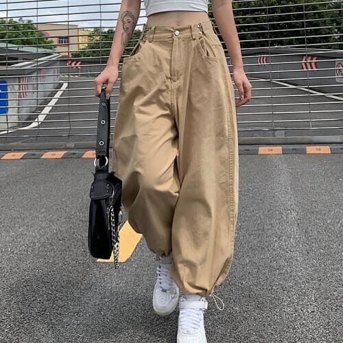 Fashion Woman Pants Women Cargo High Waist Pants Loose Trousers Joggers Female Sweatpants Street Wear Adjustable Waist