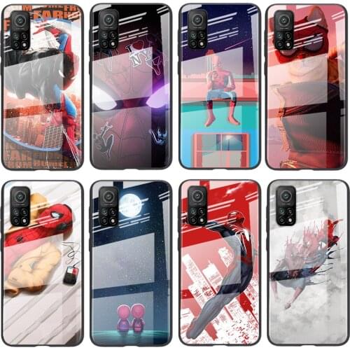 Tempered Glass Luxury Cover Marvel Spider-Man For Xiaomi POCO F3 F2 X3 NFC X2 M2 Pro Shockproof Shell Phone Case
