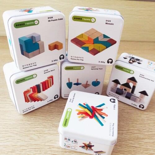 Wooden Building Block Toys Toddler Cognitive Early Learning Education Toys with Iron Box for Children Travel Game