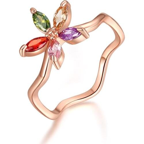 Dropshipping Woman Fashion Jewelry Flower Pentagram Ring Crystal from Swarovskis Rose Gold Zircon Simple Wild Wedding jewelry