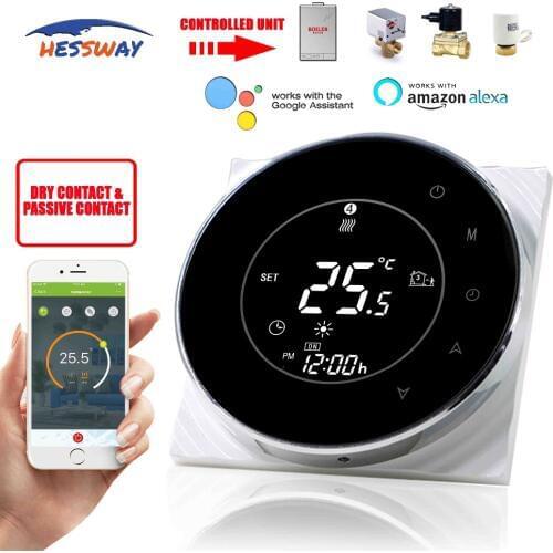 HESSWAY Wall Mounted Gas Boiler Wireless Thermostat WIFI TUYA APP for Weekly Programmable Works with Alexa Google home