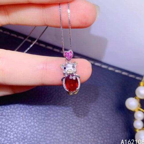 Exquisite Jewelry 925 Sterling Silver Inlay With Natural Gem Womens Popular Trendy Pig OL Style Ruby Pendant Necklace Support D