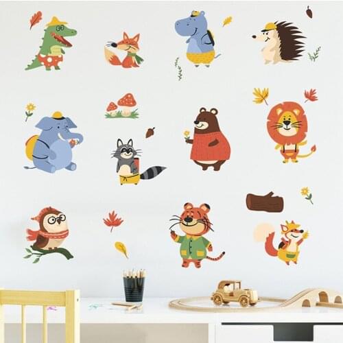 Forest Animal Party Wall Sticker For Kids Rooms Bedroom Decorations Wallpaper Mural Home Art Decals Cartoon Combination Stickers