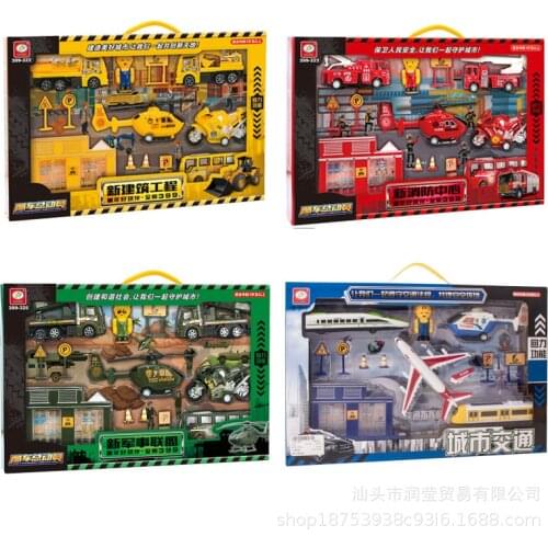 Hot Sale Childrens Pull Back Car Toy Gift Box Set Boy Military Fire Car Model