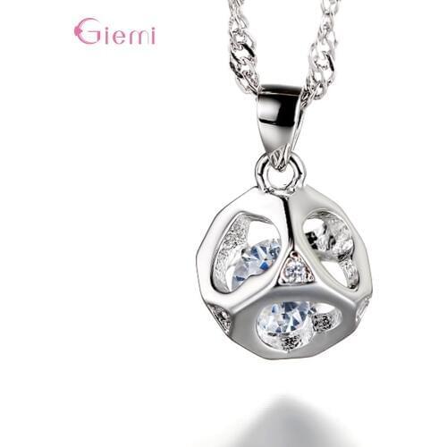 Trendy Wholesale Stunning 925 Sterling Silver Hollow Geometric Luxury Heart Shape Crystal Pendant Chain Necklace For Women Girl